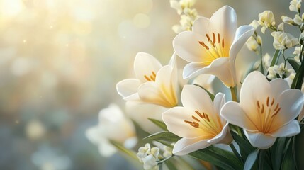 Obraz premium Elegant easter floral composition with white lilies in soft light setting