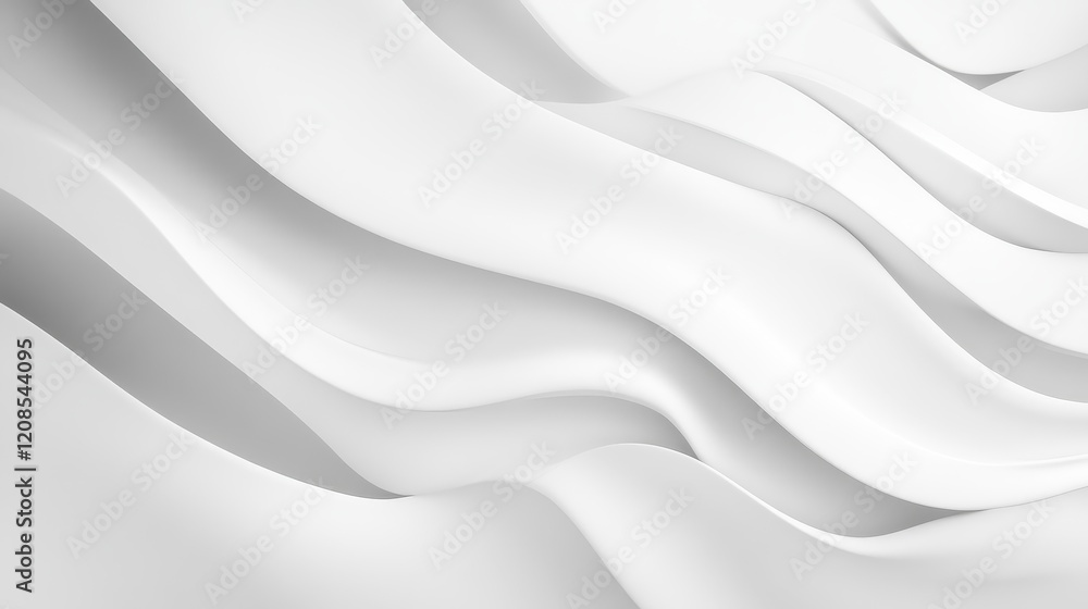 Poster smooth white abstract wavy surface with fluid 3d shapes in minimal design