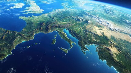 Aerial view of southern europe with italy and the mediterranean sea from space