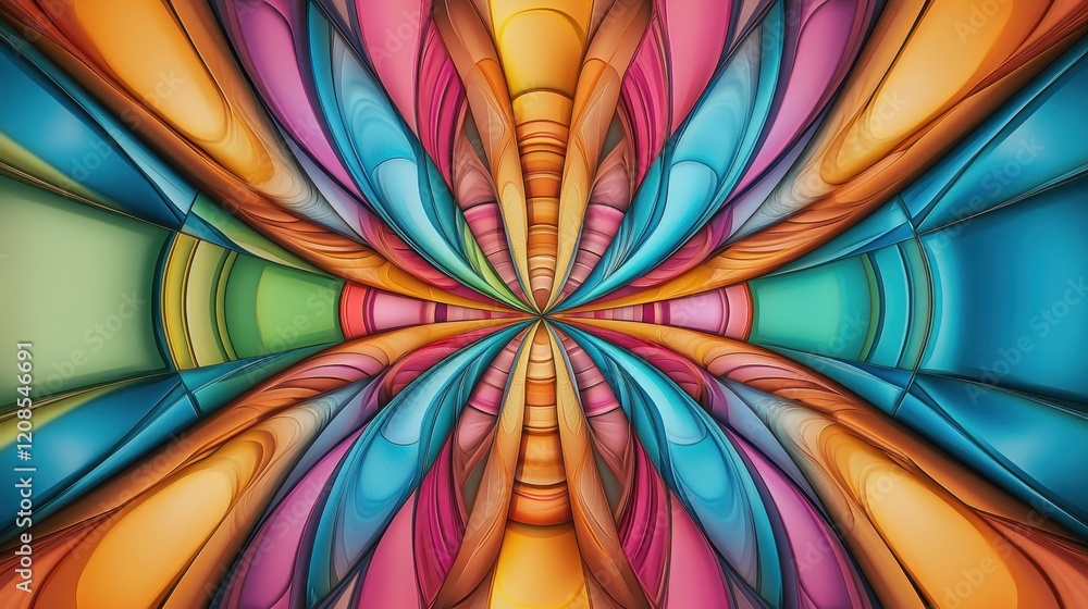 Poster vibrant symmetrical abstract pattern with multicolored geometric shapes