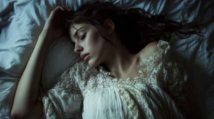 Serene Woman Resting in Lace Dress