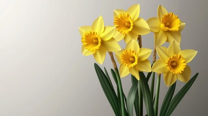 Bright yellow daffodils isolated on transparent background for floral design and decoration