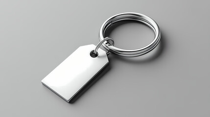 White metal square key chain mockup top view, 3d rendering. isolated silver keychain design mockup. Silver Peak. Illustration