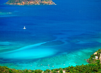 U.S. Virgin Islands, Caribbean. North over the clear blue waters of Hull Bay on the island of St....