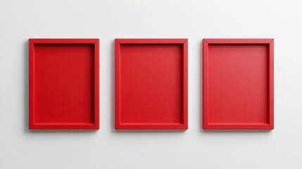 Three empty red picture frames on white wall