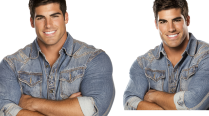 Confident Men Smiling in Denim Shirts With Crossed Arms Generative AI