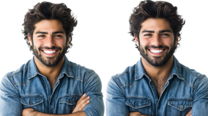 Confident Men in Denim Shirts Smiling With Arms Crossed Generative AI
