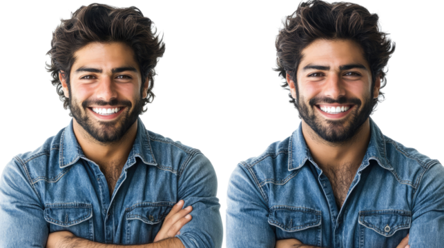 Confident Men in Denim Shirts Smiling With Arms Crossed Generative AI