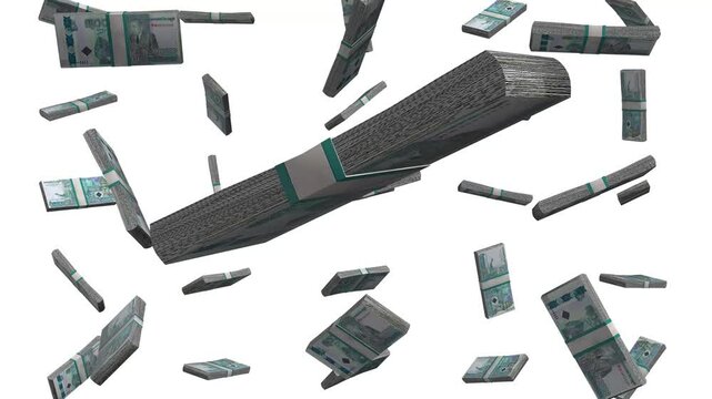 Cambodian Riel Falling Animation on White Screen