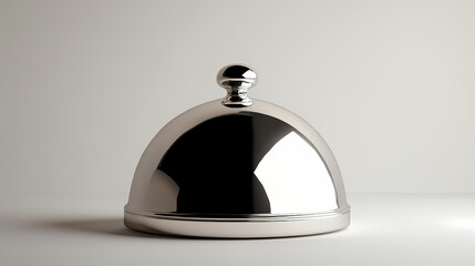 Obraz premium A polished silver cloche with a reflective dome shaped surface and a small round handle on top. Silver Peak. Illustration