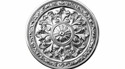 Antique floral designed silver plate, top view graphic element isolated on transparent background png image. Silver Peak. Illustration