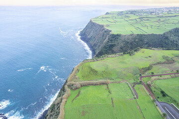 drone view of a cliff on the north coast of the island of Sao Miguel in the Azores archipelago