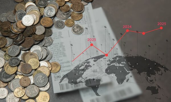 globalny wzrost cen produkt&oacute;w i inflacji. Spadek siły nabywczej pieniądza, trendy roczne, 