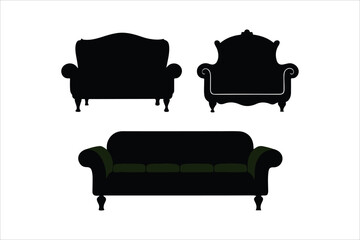 Sofa silhouettes set, couch pack of vector silhouette design, isolated background.