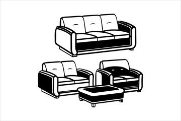 Sofa silhouettes set, couch pack of vector silhouette design, isolated background.