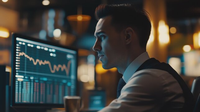 Crypto trader investor analyst broker using pc computer analyzing online cryptocurrency exchange stock market indexes charts investing money profit in trading platform stockmarket. Over shoulder view