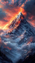 Mountain with glowing upward arrows embedded in the rock symbolizing success and growth