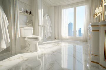 Modern Bathroom with Elegant Ceramic Toilet and Sleek Design Elements in Bright Environment