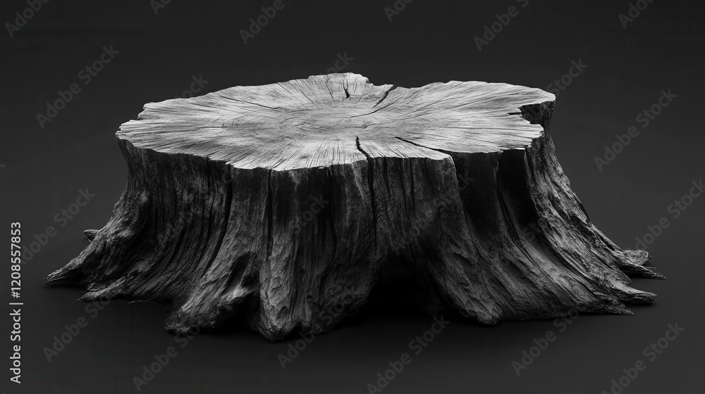 Poster aged tree stump on dark background highlighting weathered texture