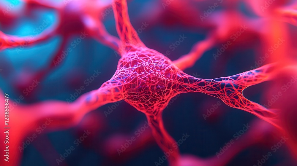 Poster intricate close-up of neurons in vivid colors and abstract design