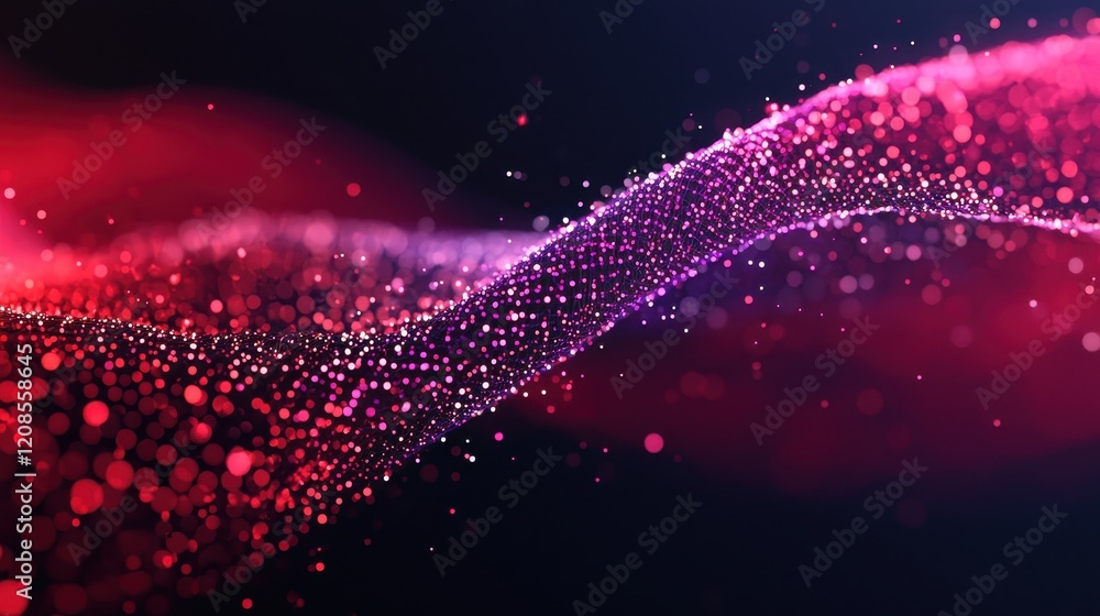 Poster abstract colorful waves of light with sparkling particles in background