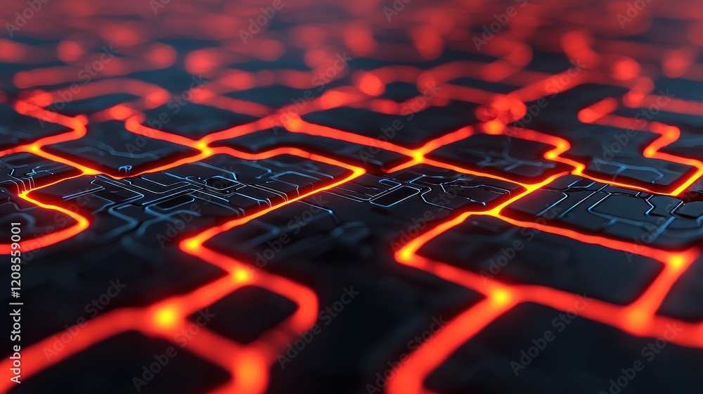 Poster abstract close-up of glowing red and black circuit patterns