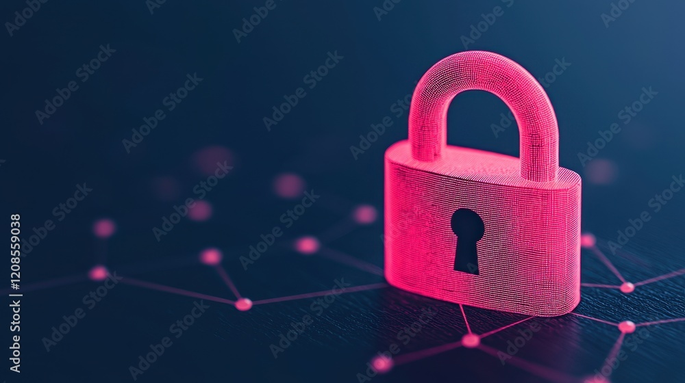 Poster digital security concept with lock and network connections