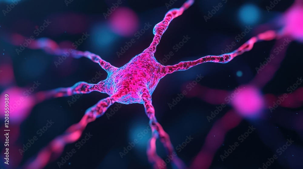 Poster vibrant neurons in abstract digital background representing brain activity