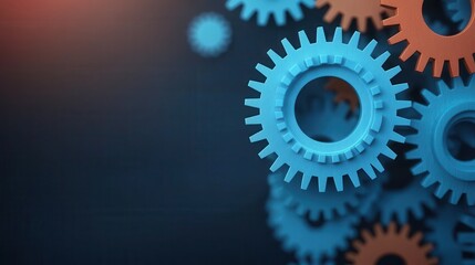Colorful Gears Interlocking on Dark Background for Industrial Concept
