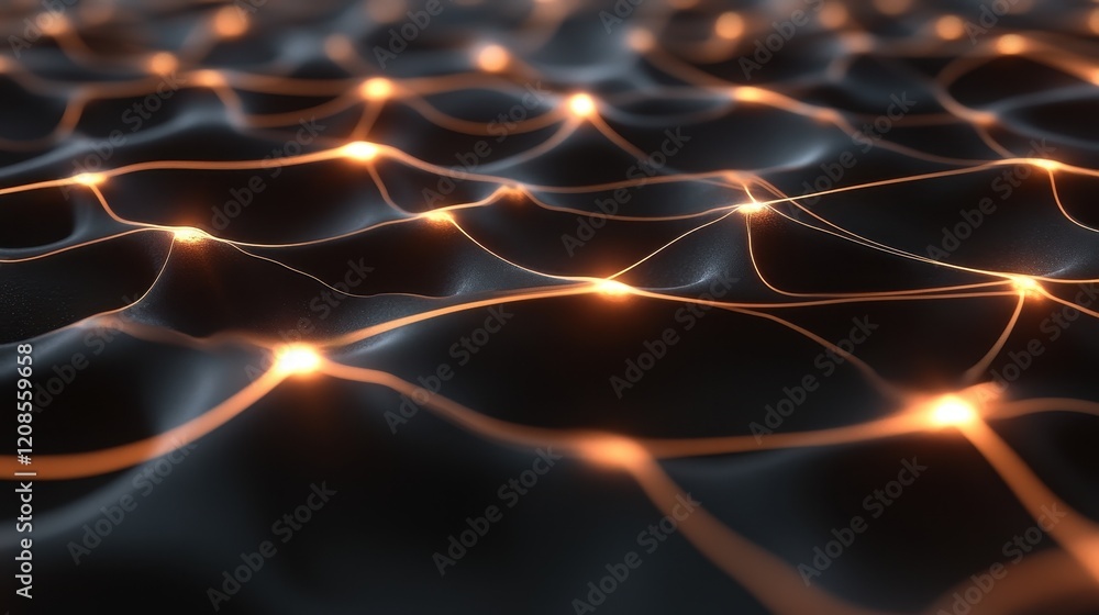 Aufkleber glowing network of connected nodes on a dark surface