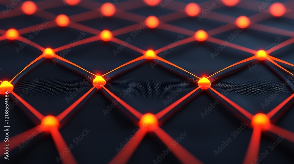 Poster abstract glowing network of red nodes on dark background design