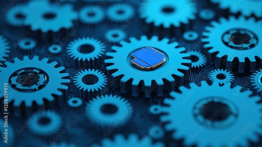 Aufkleber intricate gears with a central chip in a futuristic design element