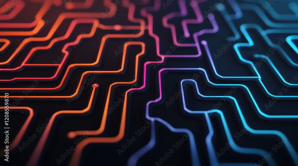 Poster vibrant abstract circuit lines design on dark background