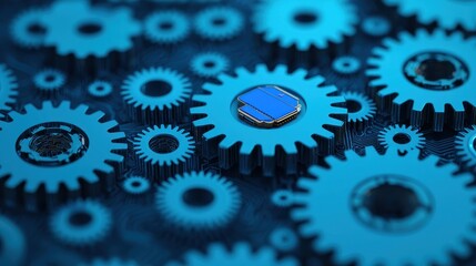 Intricate Gears with a Central Chip in a Futuristic Design Element