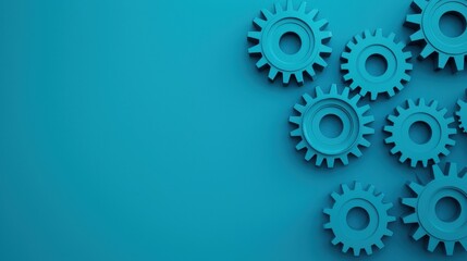 Turquoise Gears on a Light Blue Background for Industrial Concepts