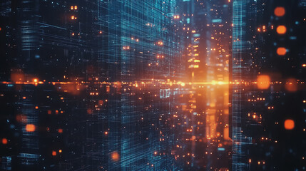 Smart digital Innovation city with connection network reciprocity over the cityscape. of future smart wireless digital city and social media networking systems that connects people with in city