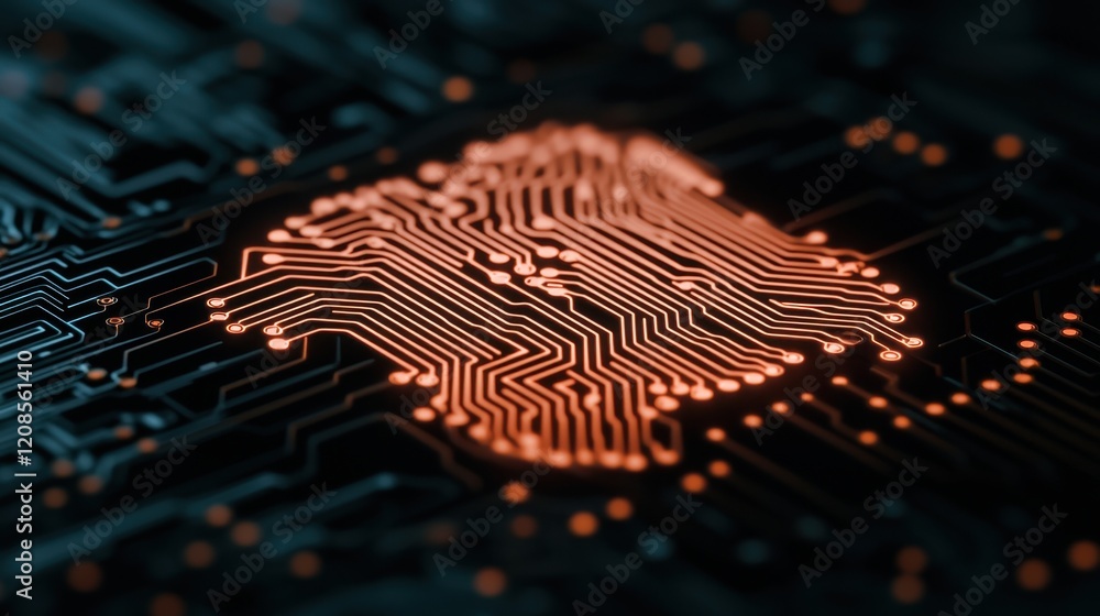 Aufkleber abstract circuit board pattern with orange highlights and glow