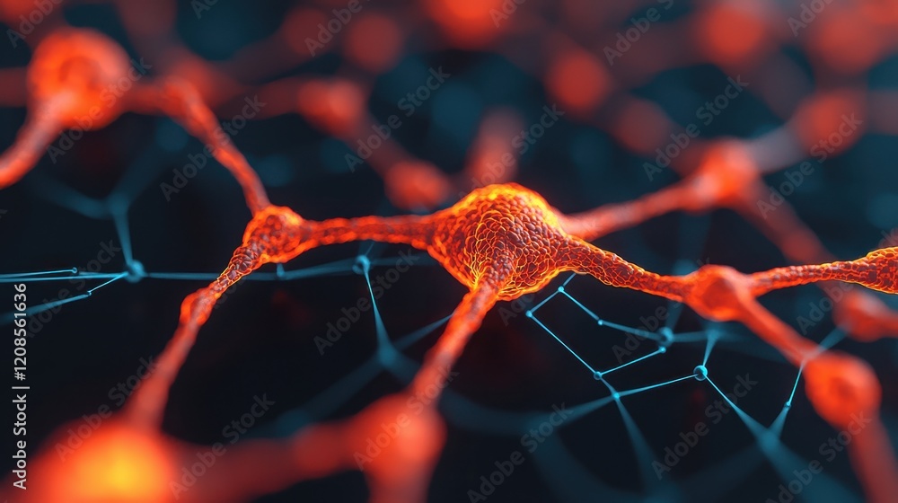 Poster abstract close-up of neurons with bright connections and structures