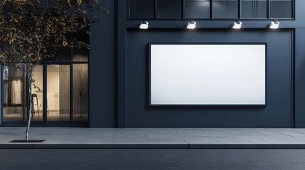 Blank urban billboard at night on city street