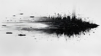 Abstract black ink splatter on white background, dynamic motion blur effect.