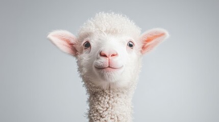 Fototapeta premium Cute white alpaca close-up, studio shot, neutral background, for pet, farm, or textile ads