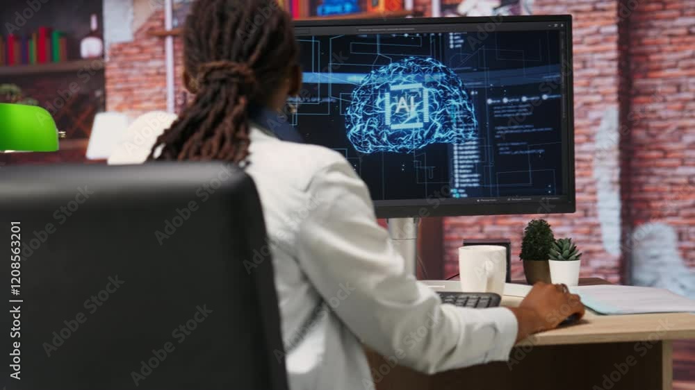 Poster freelancing computer engineer doing maintenance on artificial intelligence systems. remote tech supp