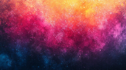 Fototapeta premium A grainy gradient banner design featuring purple, red, blue, orange, yellow, and pink colors on a black background symbolizing chaos, energy, and emotional intensity in an abstract artistic style