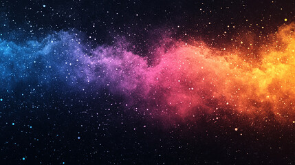 Fototapeta premium A grainy gradient banner design featuring purple, red, blue, orange, yellow, and pink colors on a black background symbolizing chaos, energy, and emotional intensity in an abstract artistic style