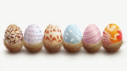 Colorful easter eggs in straw basket for festive holiday celebration design