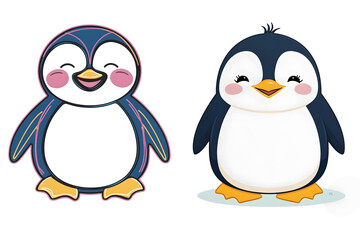 Fototapeta premium watercolor style penguin vector sticker, PNG, cute poster, PNG bundle, clipart, isolated background