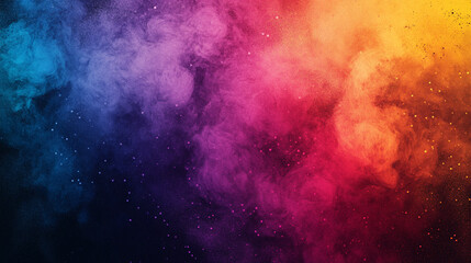 Naklejka premium A grainy gradient banner design featuring purple, red, blue, orange, yellow, and pink colors on a black background symbolizing chaos, energy, and emotional intensity in an abstract artistic style