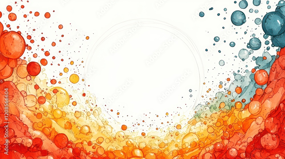 Poster abstract colorful bubbles forming a frame with copy space.