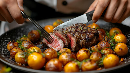 Sizzling Steak with Roasted Potatoes and Herbs: A Culinary Delight