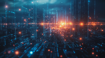 Obraz premium Smart digital Innovation city with connection network reciprocity over the cityscape. of future smart wireless digital city and social media networking systems that connects people with in city